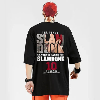 Anime Slam Dunk Print T-Shirt Men's Oversized