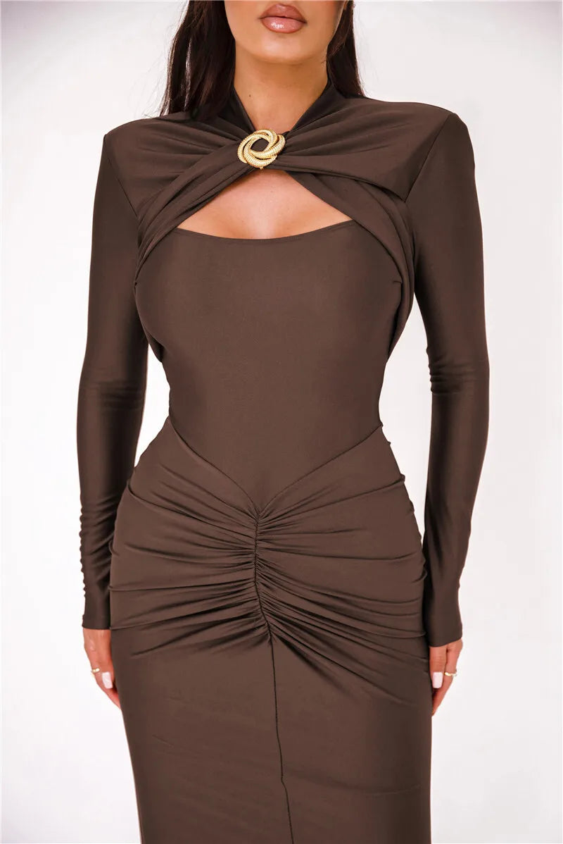 Hollow Out Long Sleeve Sexy Maxi Dress