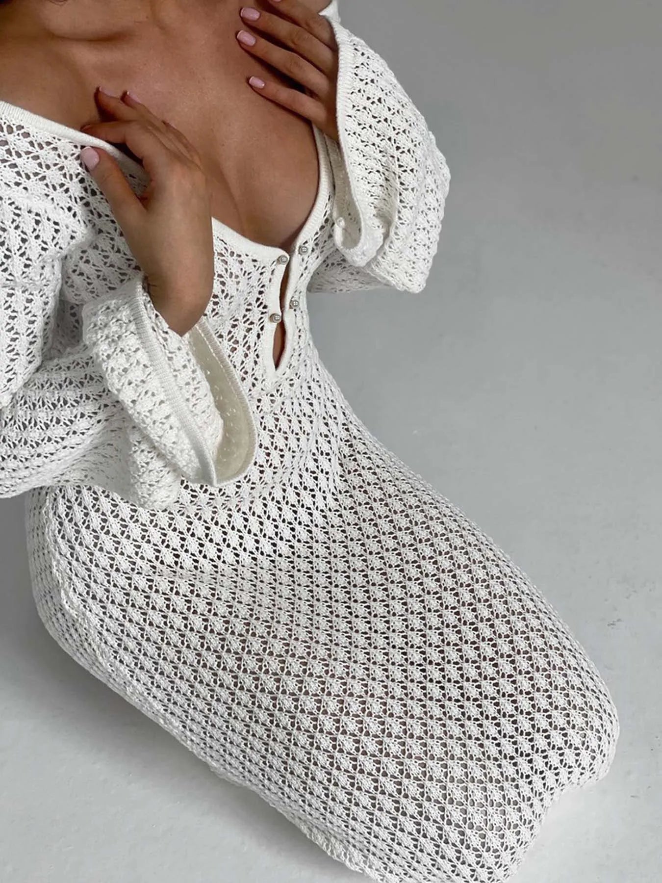 Sexy Women White Long Knit Sleeve