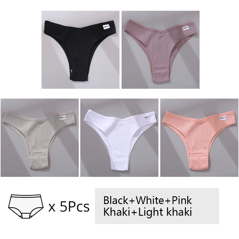 5Pcs/Set Women Cotton Brazilian Panties V Waist