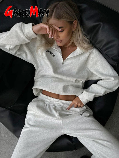 Women's Tracksuit with Zipper Cotton Oversize