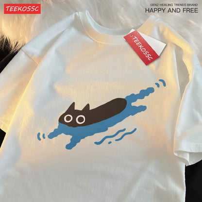 Couple Tees Swimming Black Cat Diving