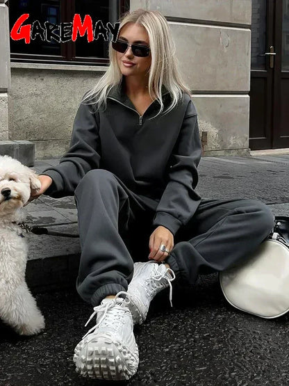 Women's Tracksuit with Zipper Cotton Oversize