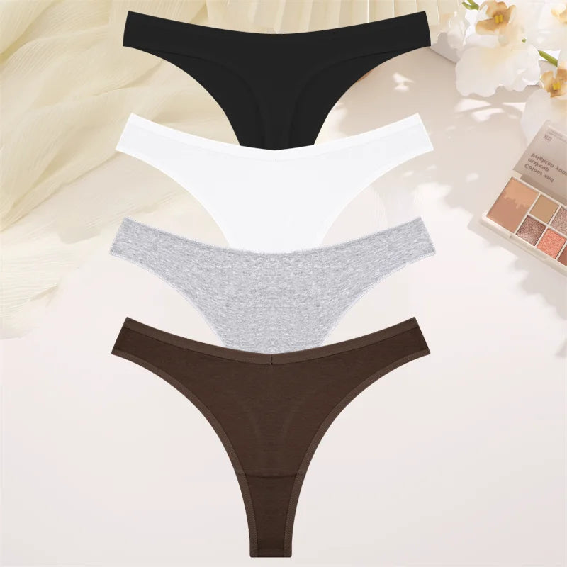 4PCS Women Cotton Thongs Female Sexy Low Waist Panties