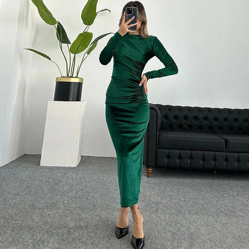 Velvet Long Sleeve Midi Dress