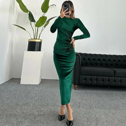 Velvet Long Sleeve Midi Dress