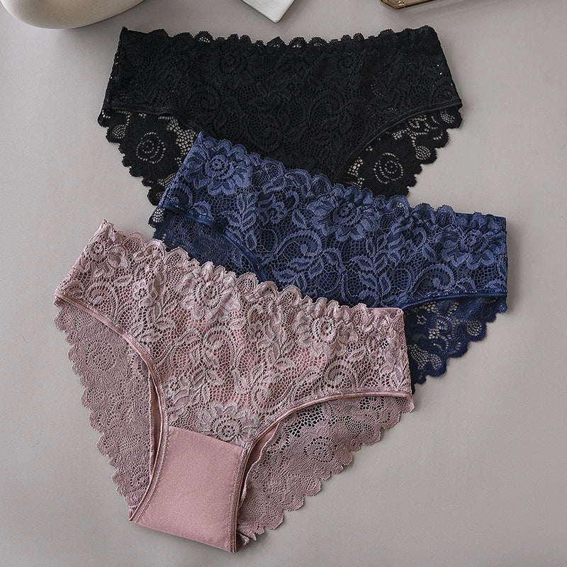 3PCS/Set Luxury Floral Embroidery Lace Panties