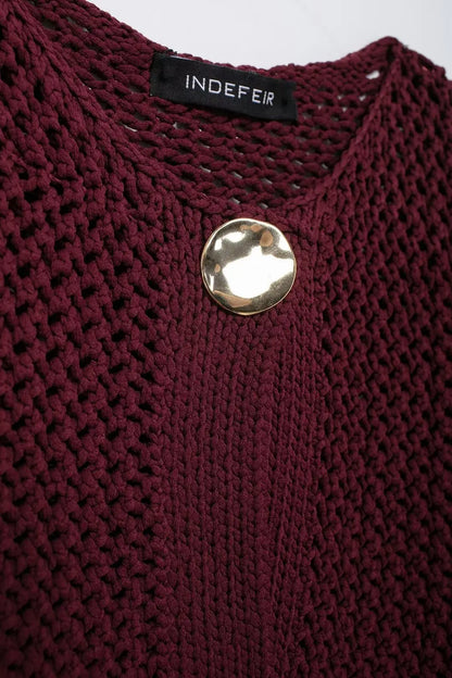 Women Vintage Wine Red Sweater Cardigan