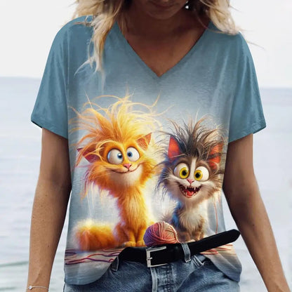 T Shirt Cat Print Casual Short Sleeve