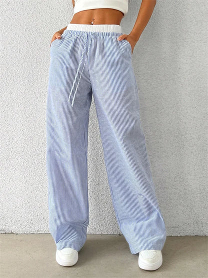 Women's Casual Striped Woven Wide Leg Pants