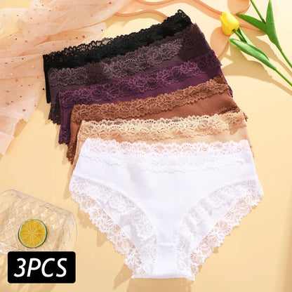 3PCS/Set Sexy Lace Cotton Panties