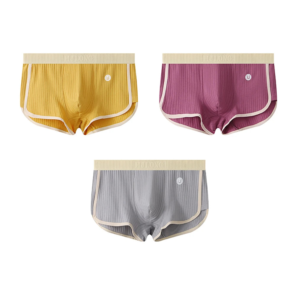 3PCS/Pack 100% Cotton Solid Striped Men's Boxer