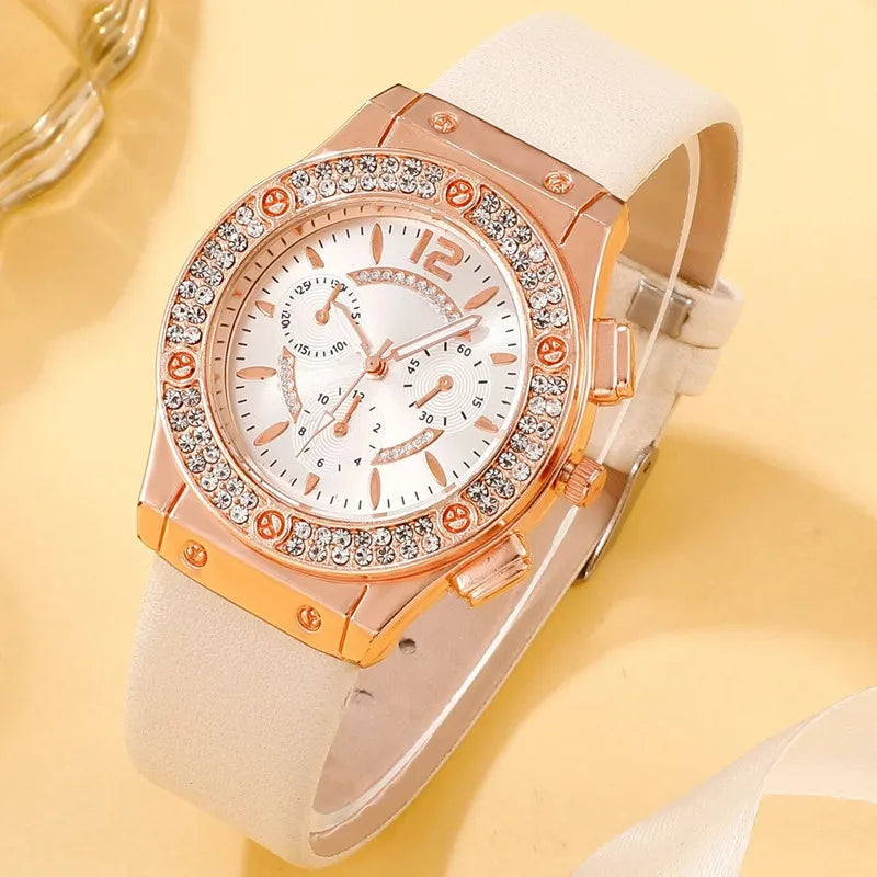 2PCS Set Pink Luxury Rhinestone Watches