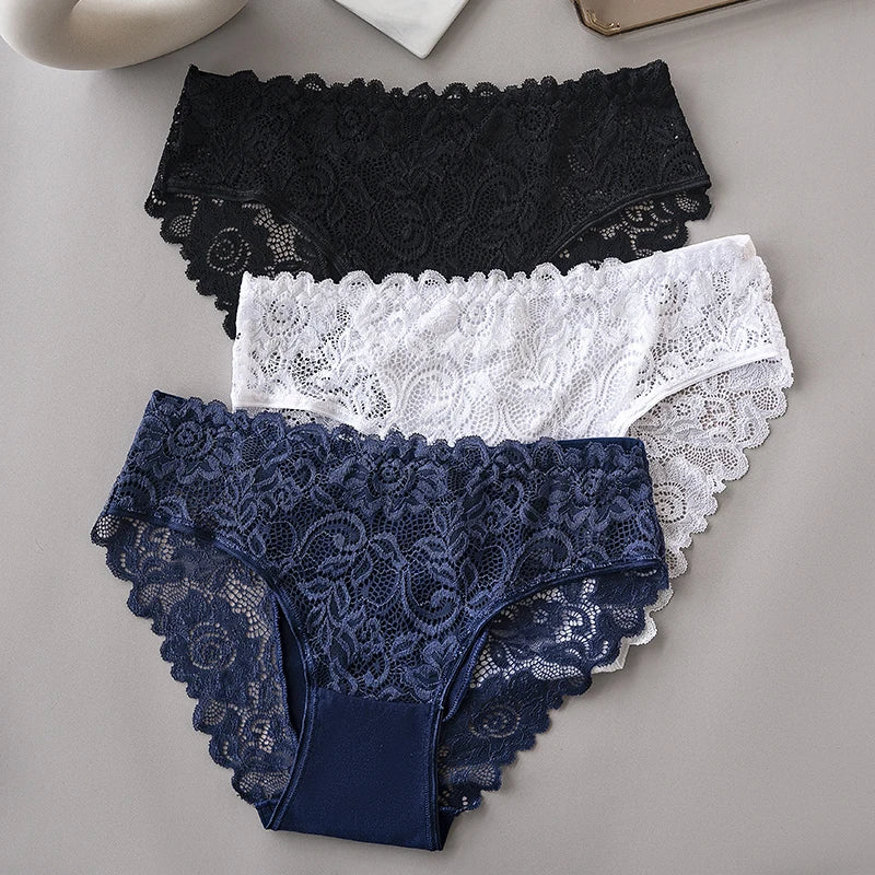 3PCS/Set Luxury Floral Embroidery Lace Panties