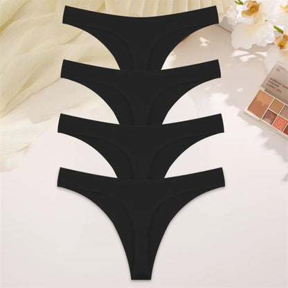 4PCS Women Cotton Thongs Female Sexy Low Waist Panties