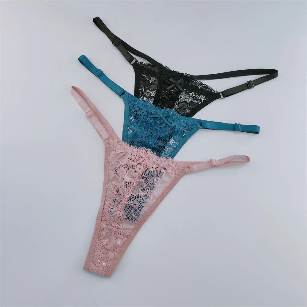 3Pcs Lace Thongs Women Lace Low Waist Panties