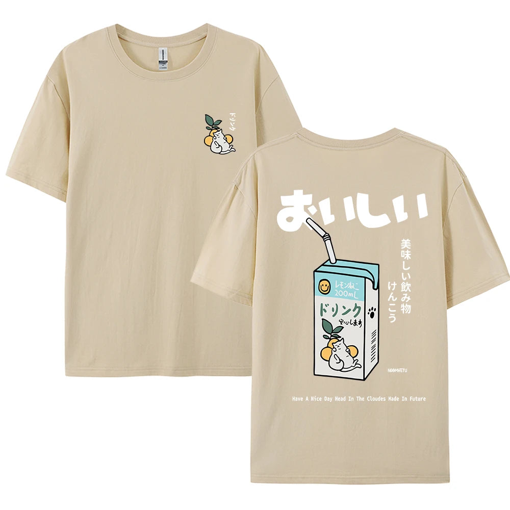 Cute Japanese Cat Print Oversized T-shirt