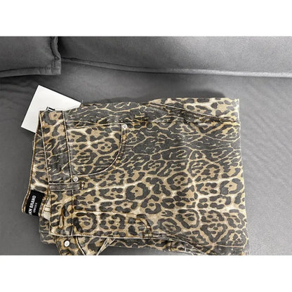 American Retro Leopard High Waist Baggy Jeans