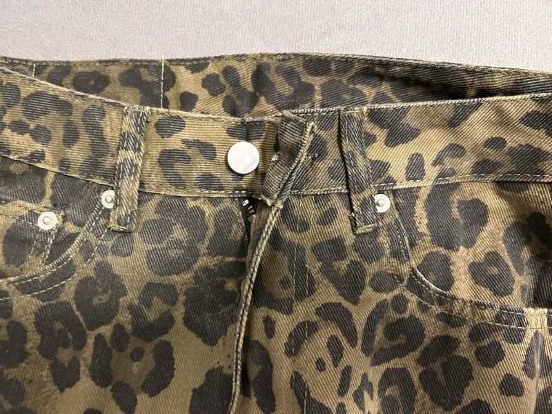 American Retro Leopard High Waist Baggy Jeans