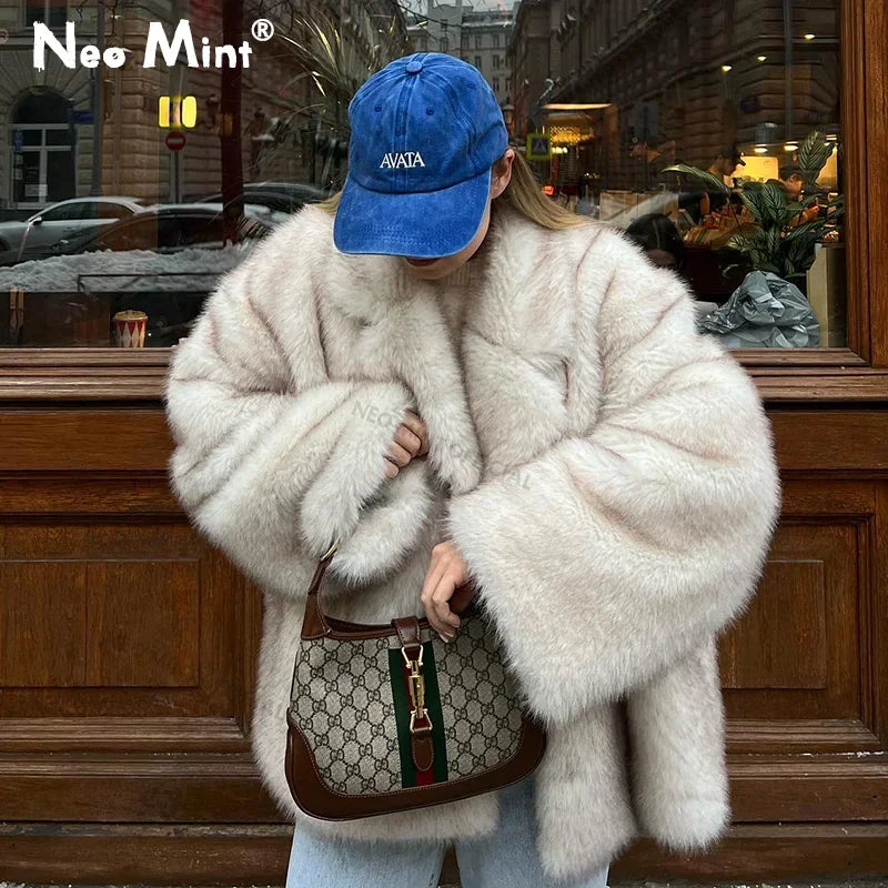 Winter Ins Hot Fashion Girls Oversized Gradient Fur Coat