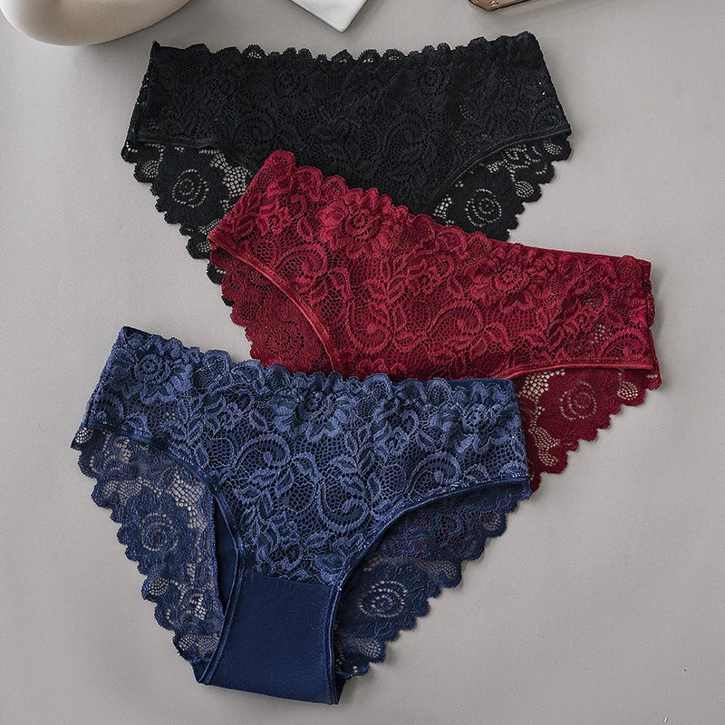 3PCS/Set Luxury Floral Embroidery Lace Panties