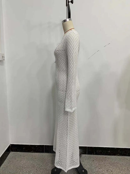 Sexy Women White Long Knit Sleeve