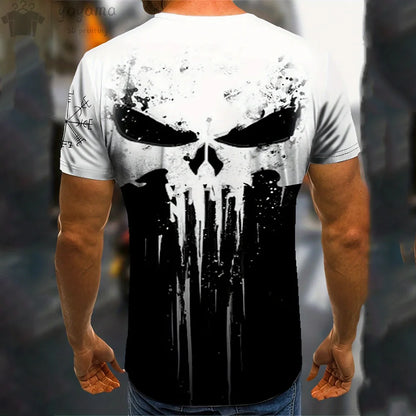 T Shirt 3d Print Military Patriotic Skull O-Neck