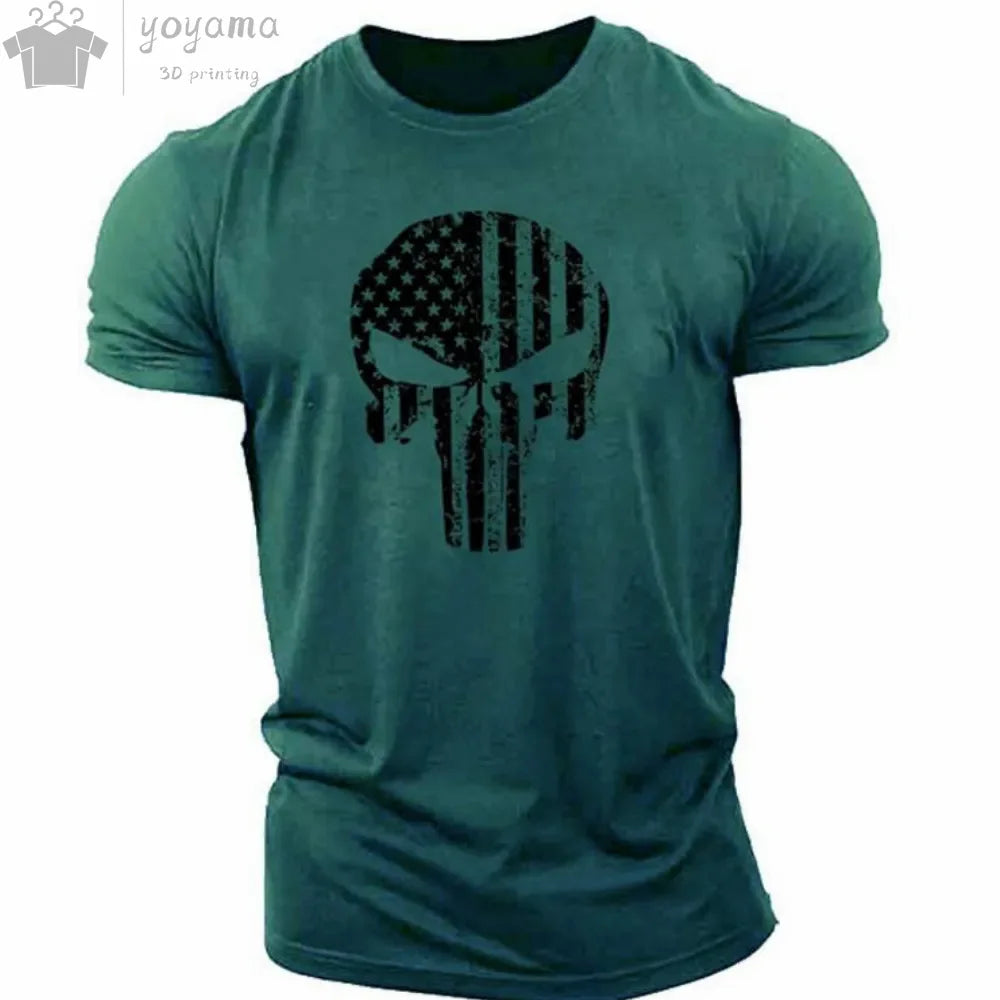 T Shirt 3d Print Military Patriotic Skull O-Neck