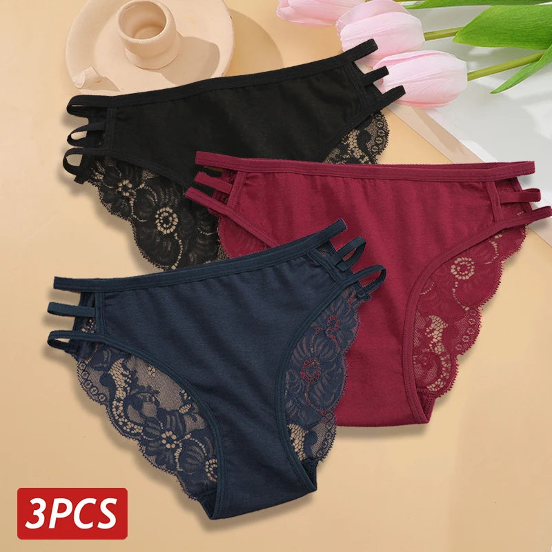 3PC/Set Women's Sexy Floral Lace Panties