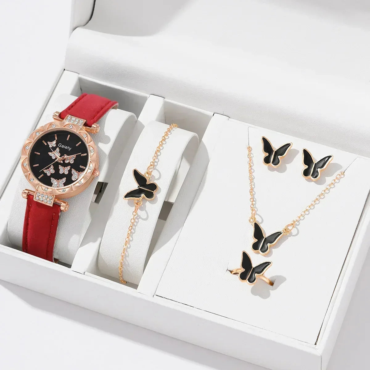 6/1pcs Set Women Watch Ring Necklace Earrings Bracelet