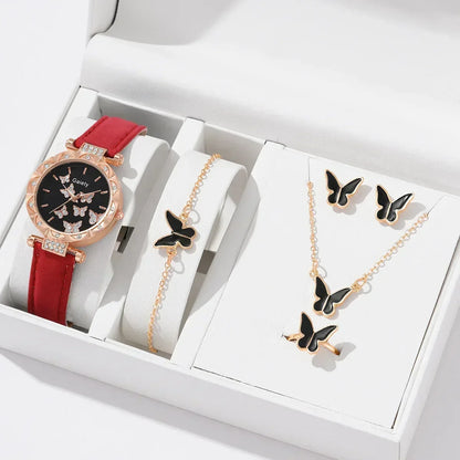 6/1pcs Set Women Watch Ring Necklace Earrings Bracelet