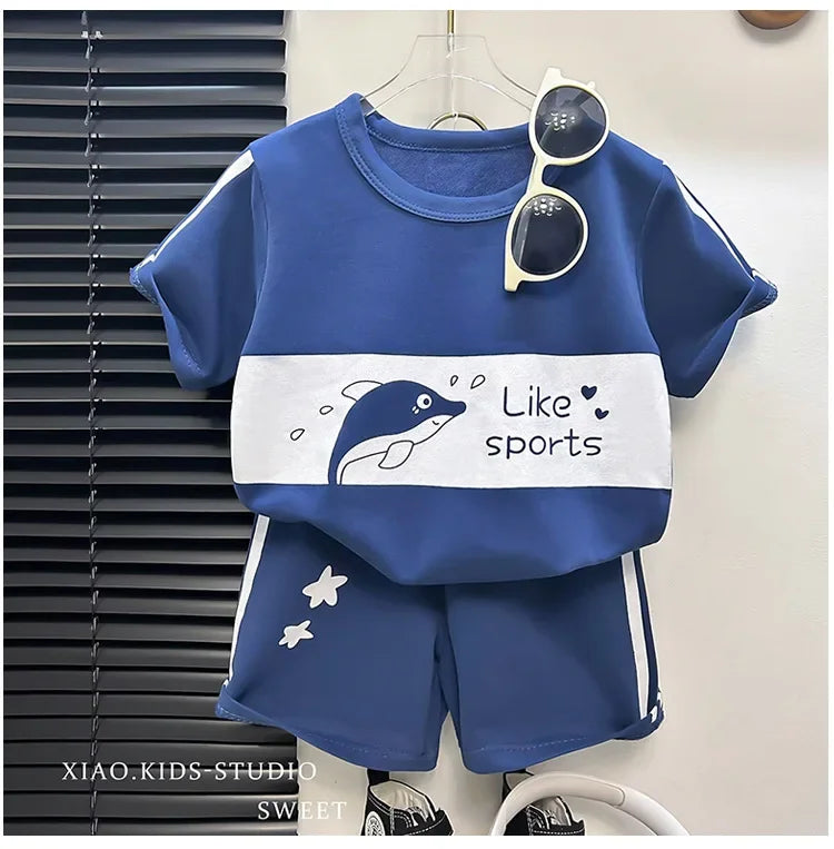 Kids Short Sleeve Suit Striped Girls Boys Set