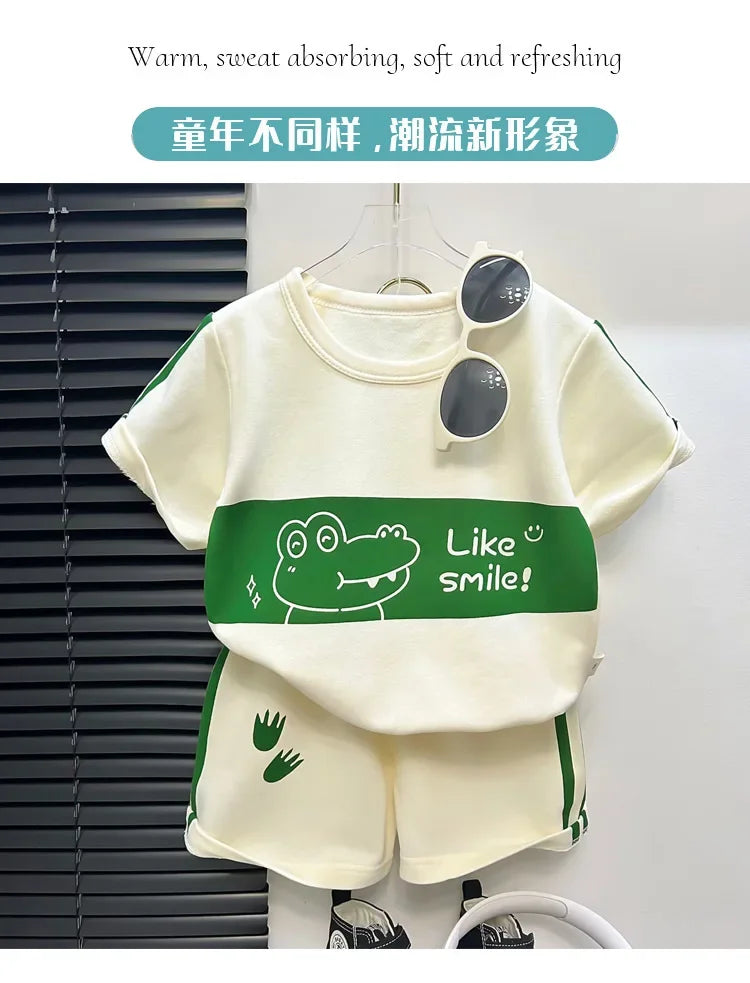 Kids Short Sleeve Suit Striped Girls Boys Set