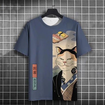 Unisex 2024 T Shirt Japanese Samurai Cat 3d