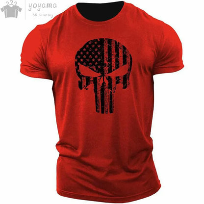 T Shirt 3d Print Military Patriotic Skull O-Neck