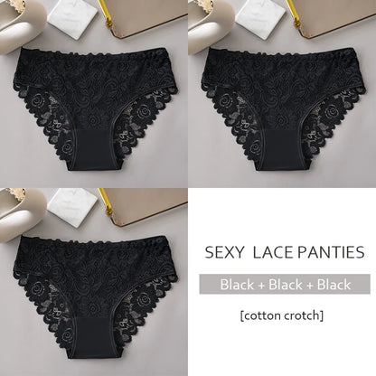 3PCS/Set Luxury Floral Embroidery Lace Panties