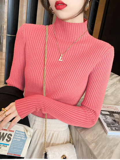 Elegant Solid Basic Knitted Tops